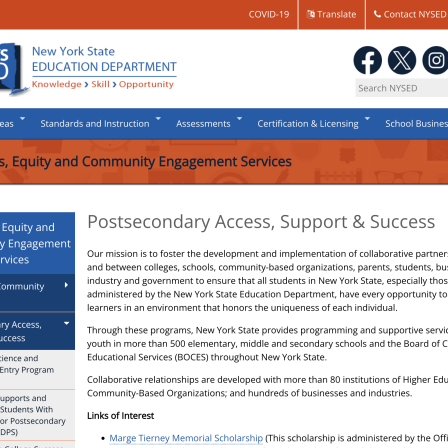 Screenshot of Postsecondary Access, Support & Success